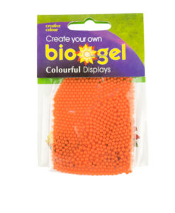 Orange biogel water beads in packaging